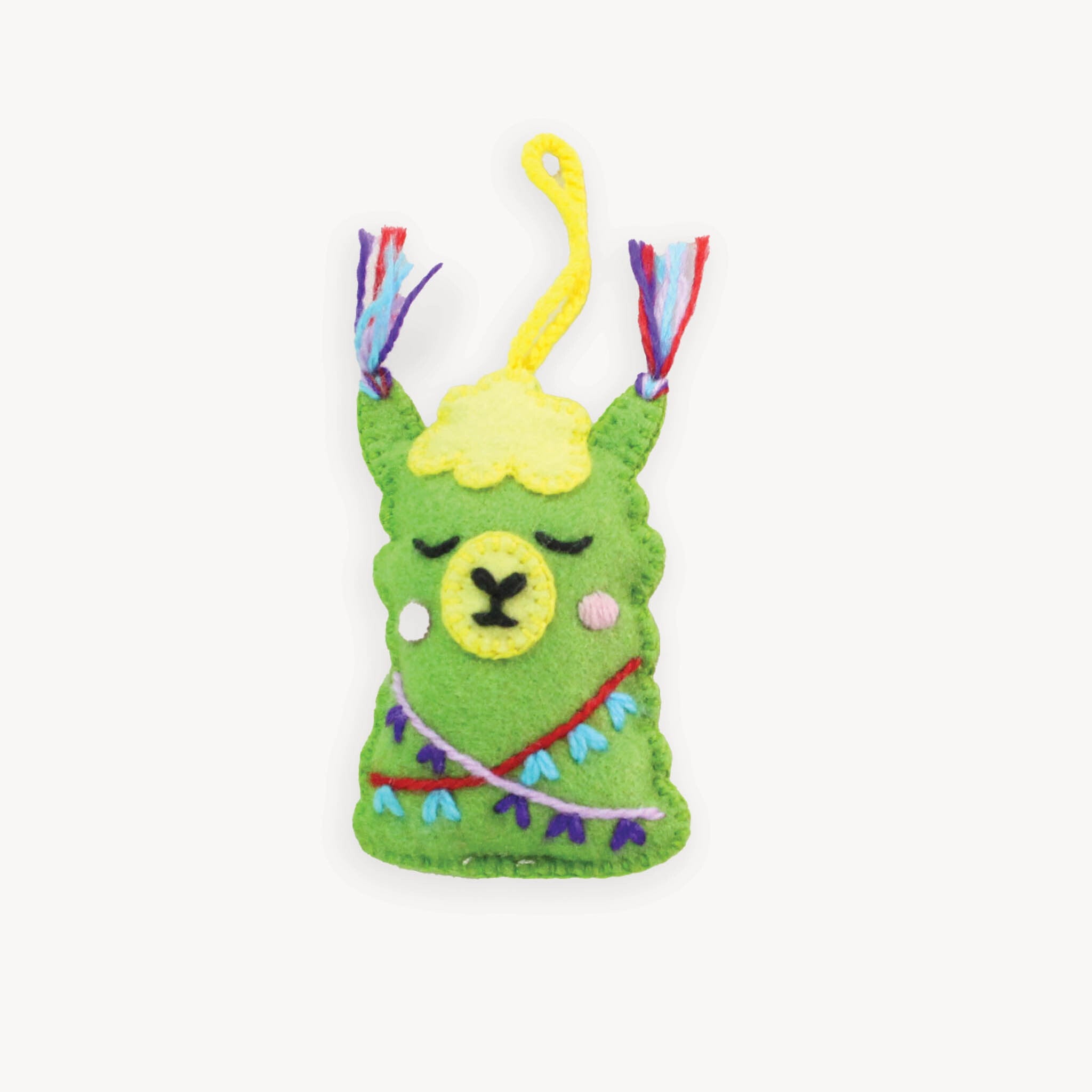 Hand Embroidered Ornament - Green Alpaca