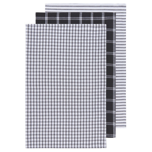 Set of 3 Tea Towels - Tic Tac Toe Black
