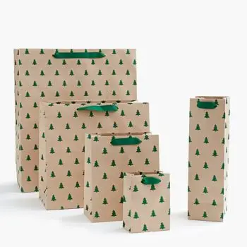 Paperpep Cream Green Leaf Print 7X4X9 Gift Paper Bag Pack Of 6