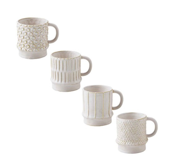 Textured Stoneware Mugs (4 Patterns)