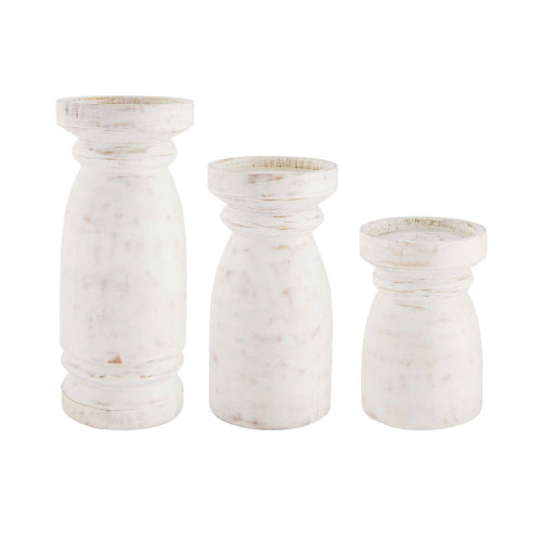 Distressed White-Washed Mango Wood Candle Holders