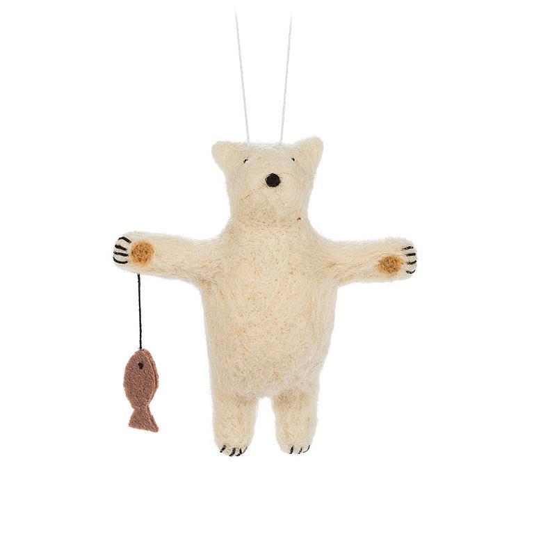 Felt Polar Bear With Fish Ornament