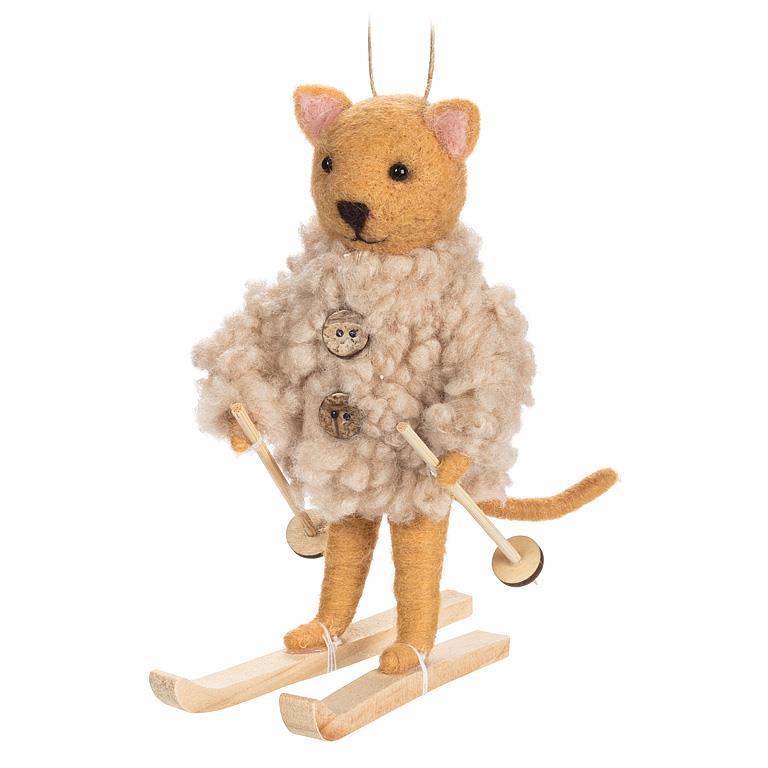 Skiing Cat In Fur Coat Ornament