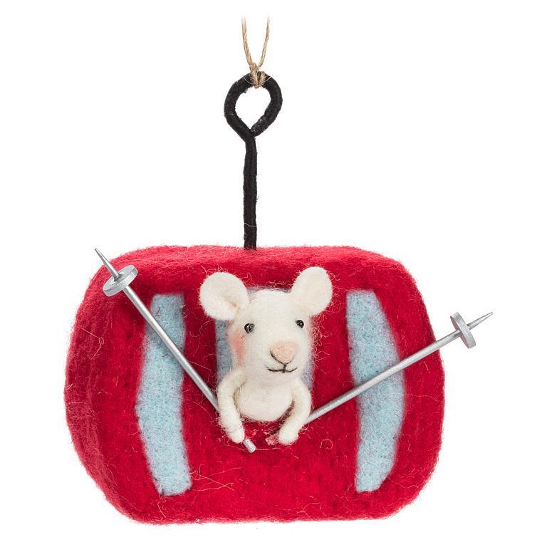 Skiing Mouse In Gondola Ornament