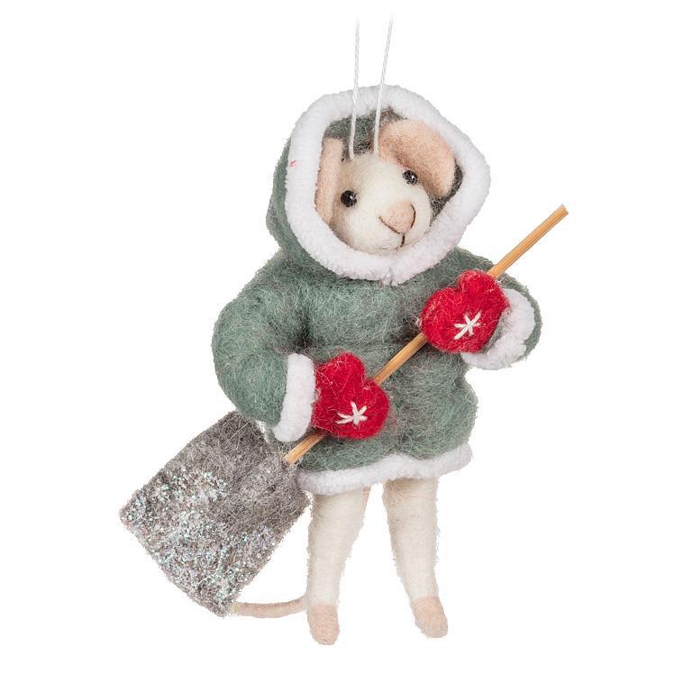 Felt Mouse With Shovel Ornament