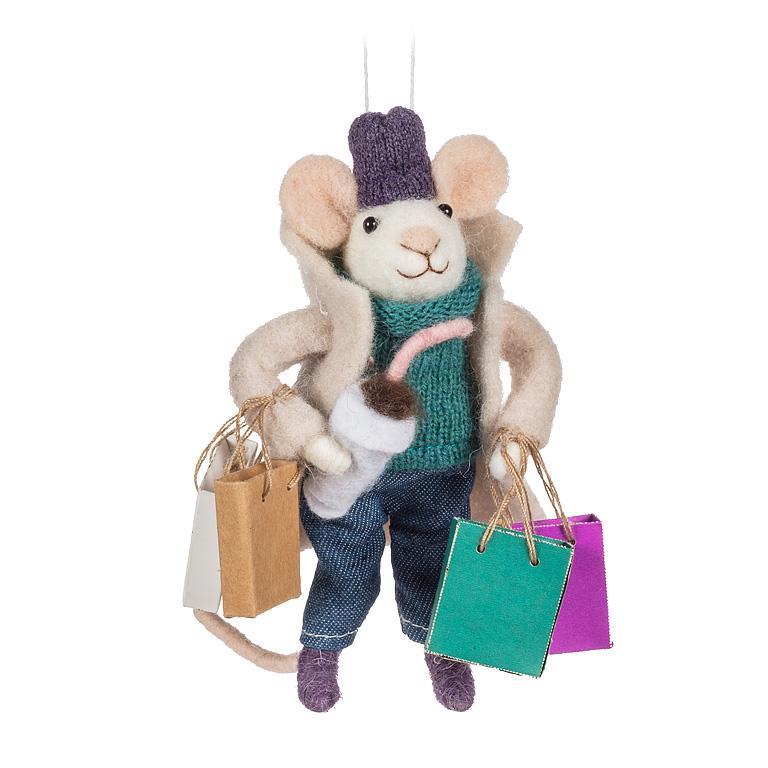 Felt Shopping Mouse Ornament
