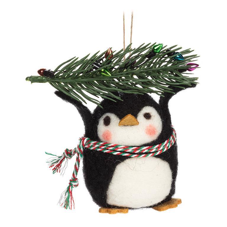 Felt Penguin With Tree & Lights Ornament
