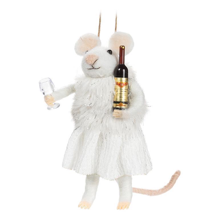 Felt Mouse With Wine & Glass Ornament