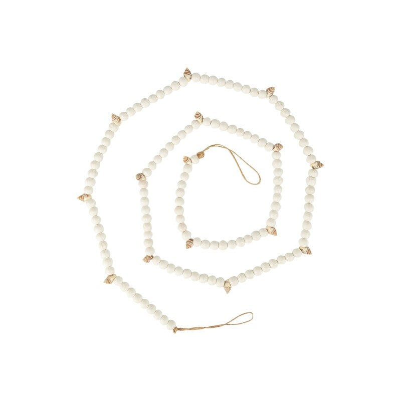 White Bead & Seashell Wood Garland