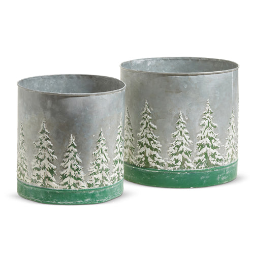 Galvanized Bucket With Embossed Trees