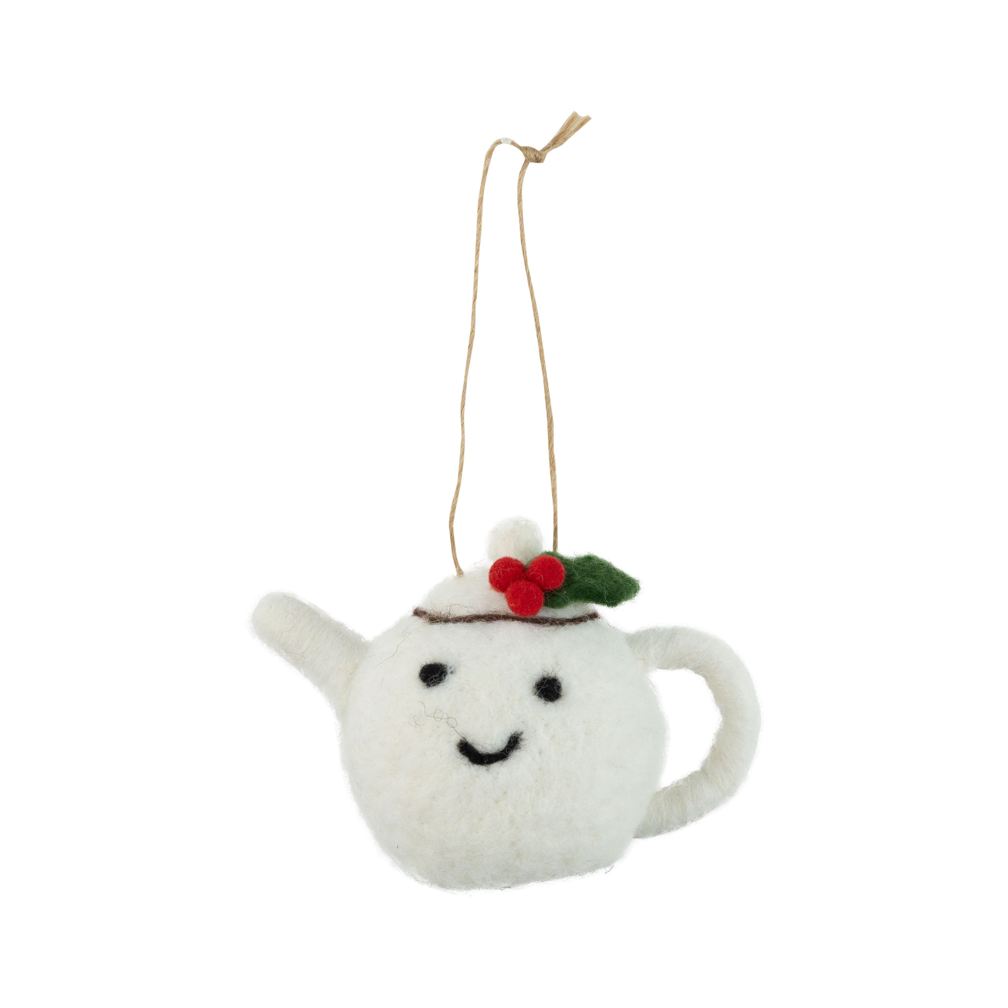 Felt Teapot With Holly Ornament