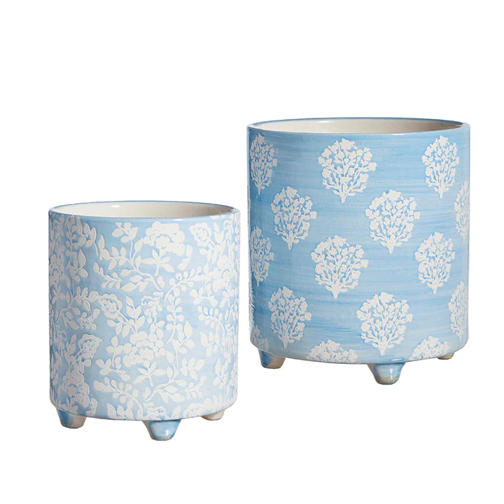 Blue and White Floral Pots