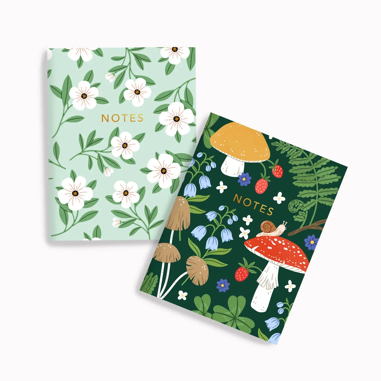 Mushrooms and Minty Floral Notebook Set