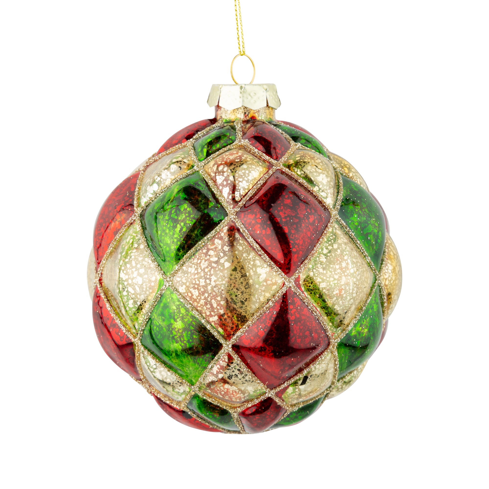 Glass Quilt Ball Ornament