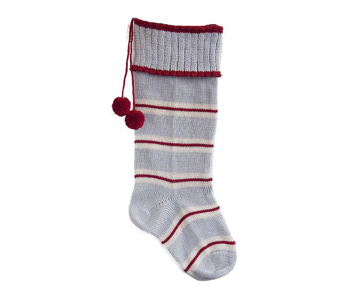 Thin Striped Stocking - Grey Red and White