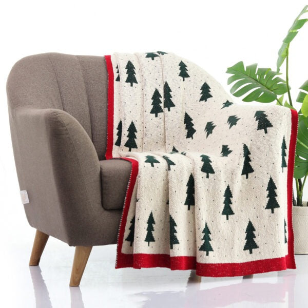 Christmas Tree Forest Knitted Cotton Throw