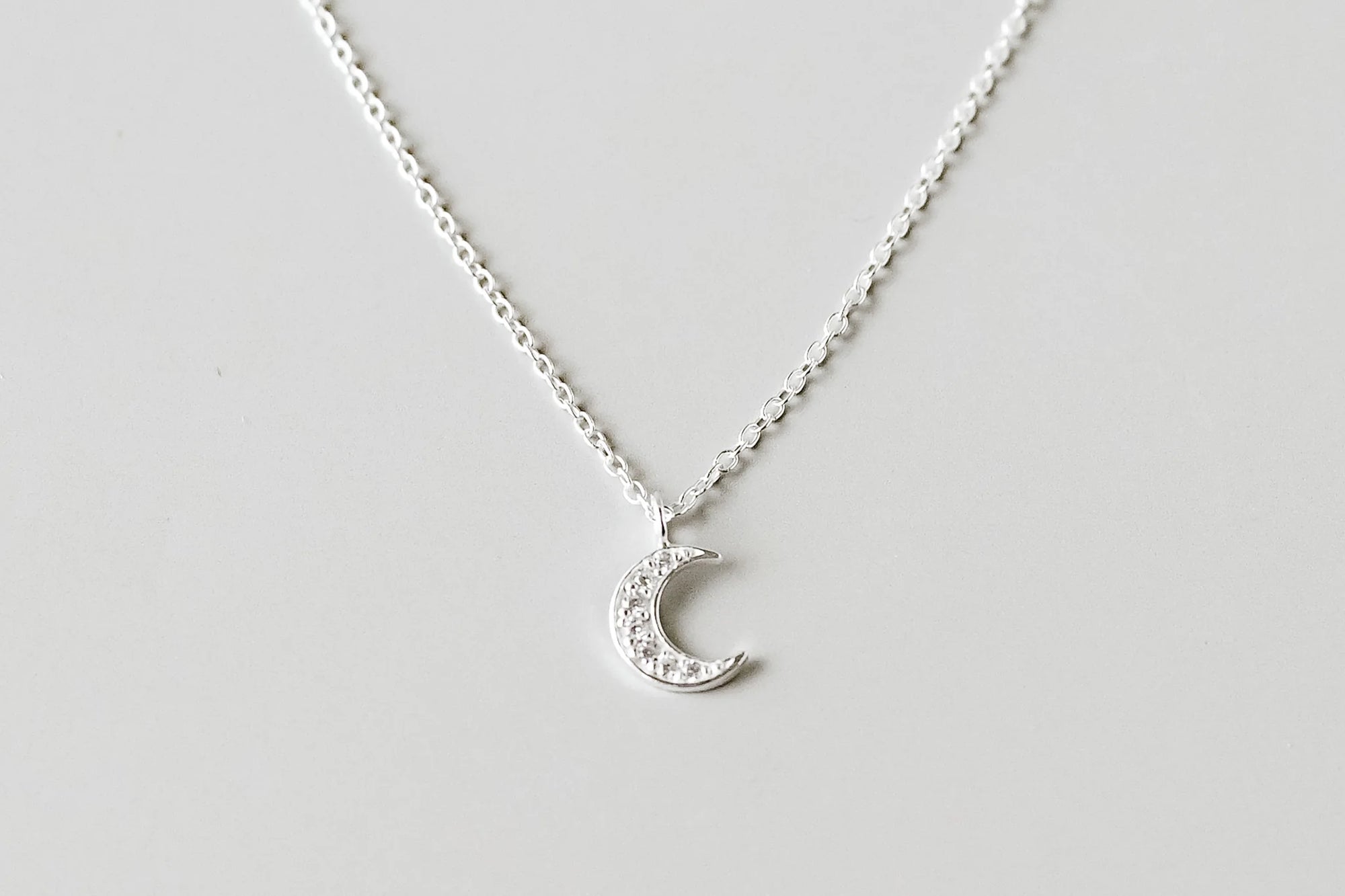 Sterling Silver Tiny CZ Moon Necklace