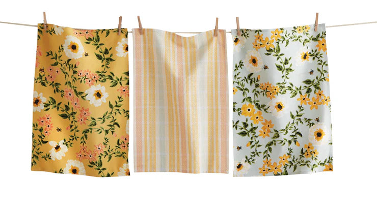 Bee Floral Dishtowel Set Of 3