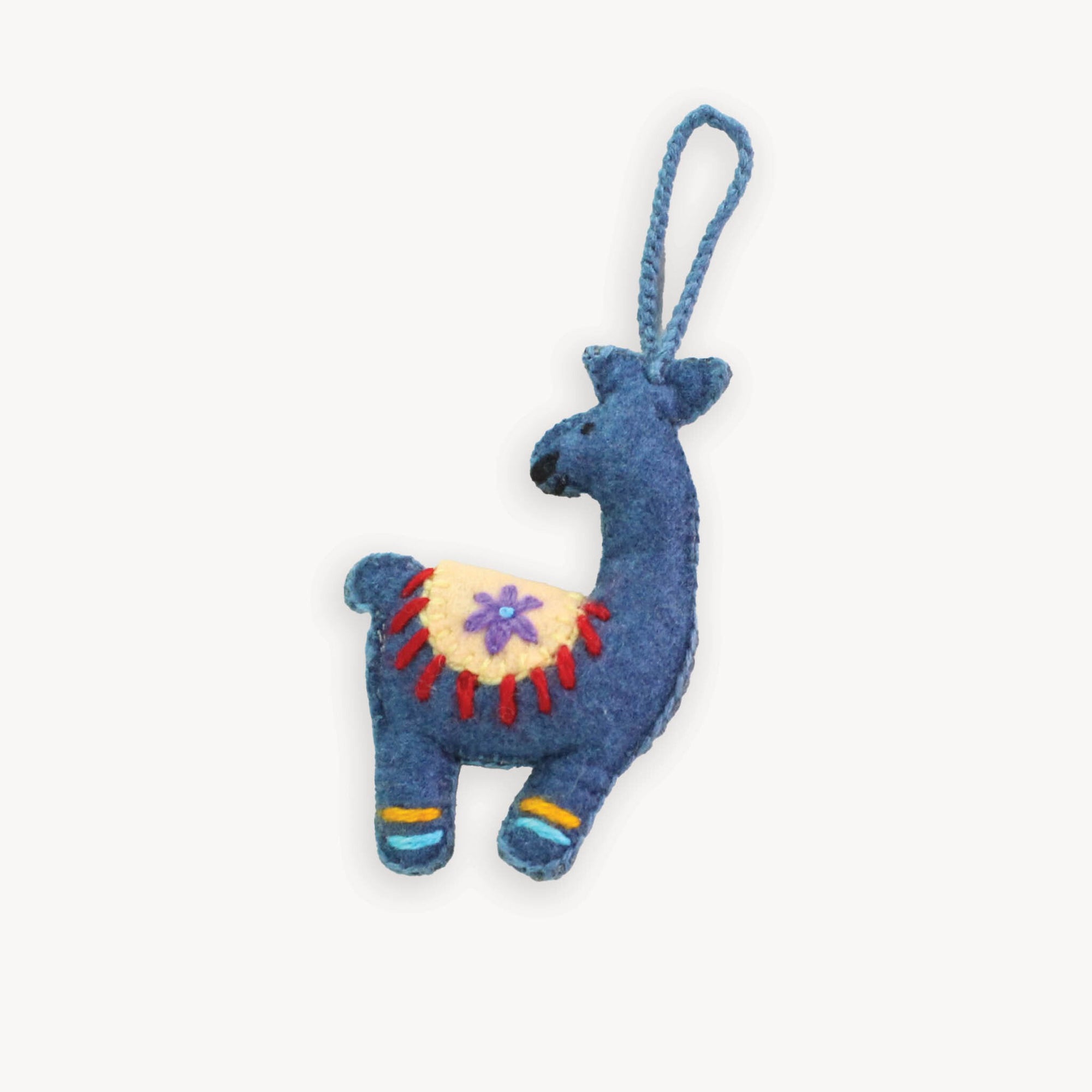 Hand Embroidered Ornament - Festive Alpaca