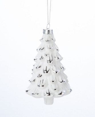 White Glass Snowy Tree Ornament