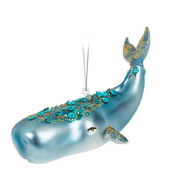Whale With Glitter Glass Ornament