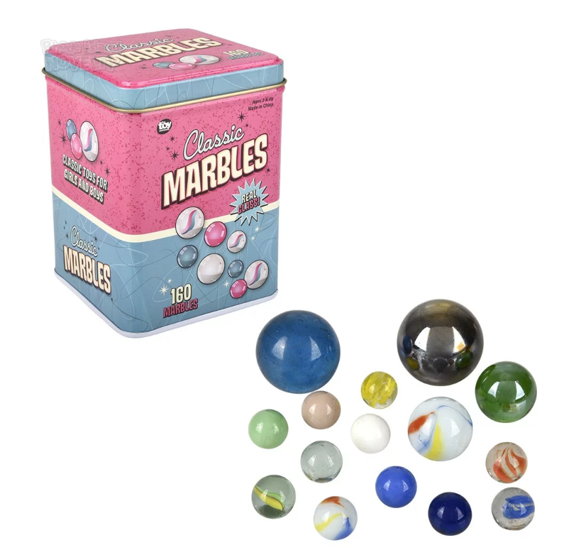 Classic Marbles In A Tin