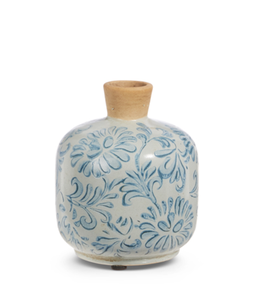 Blue Floral Terracotta Vase
