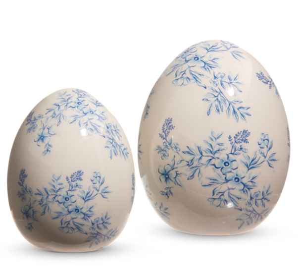 White & Blue Floral Ceramic Egg Decoration (2 Sizes)
