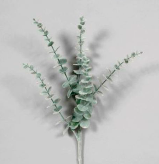 Green/Grey Flocked Eucalyptus Spray