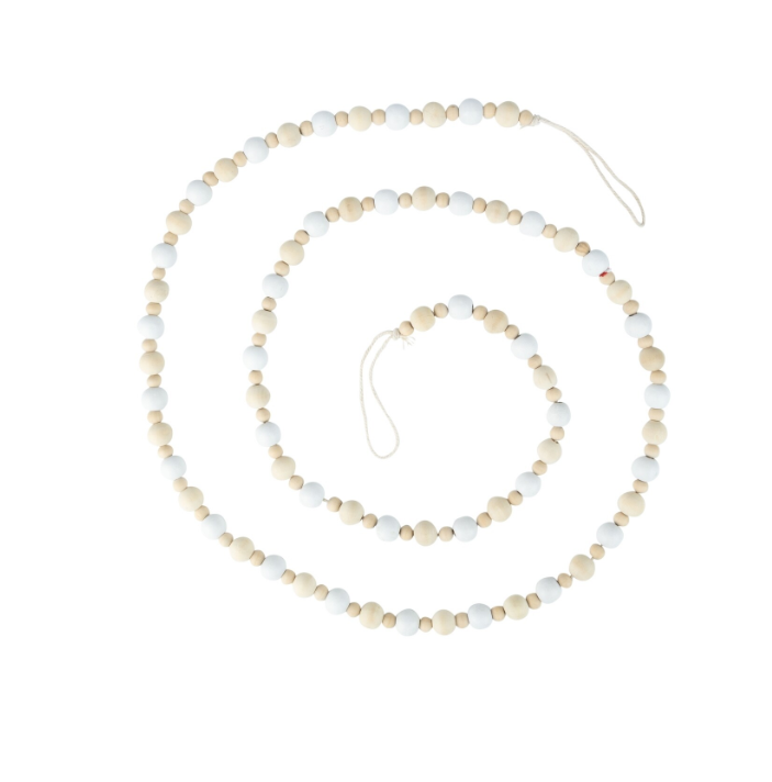 White & Natural Wood Bead Garland