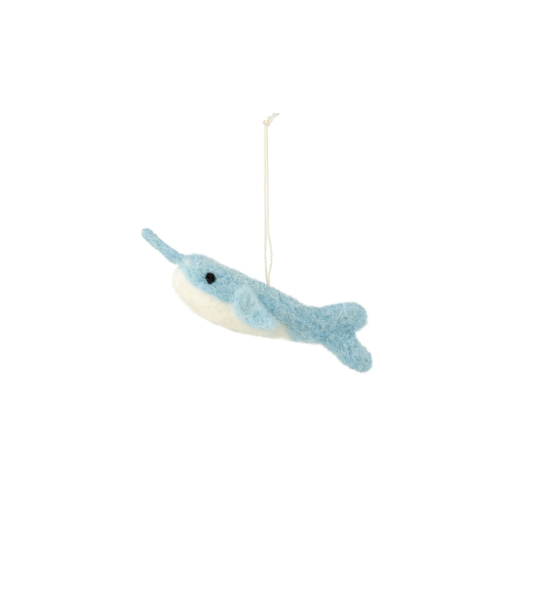 Felt Blue Narwhal Ornament