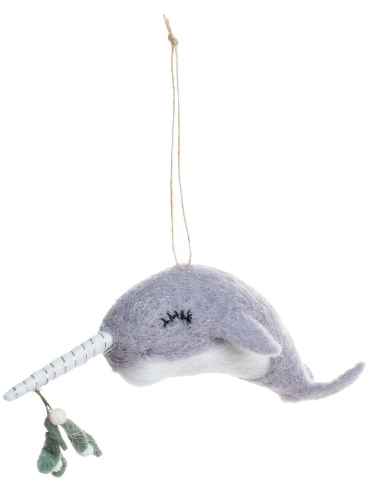 Narwhal With Mistletoe Ornament