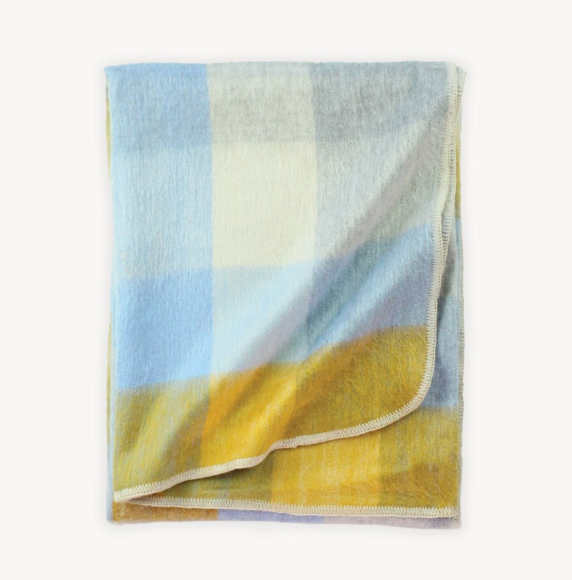 Large Throw Blanket - Gold & Blue Check