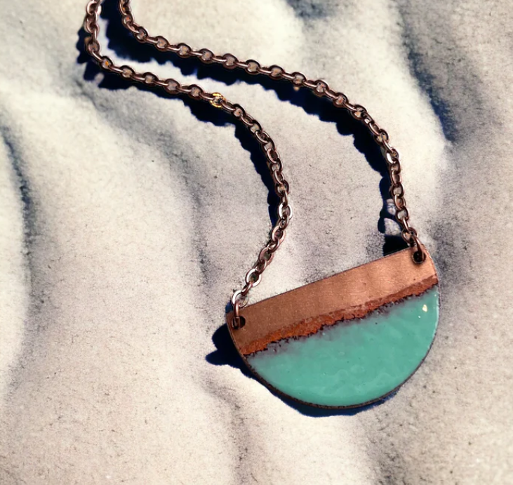 Aqua Seafoam Half Moon Necklace