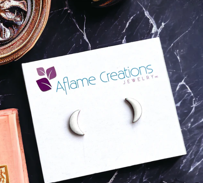 White Moon Stud Earrings