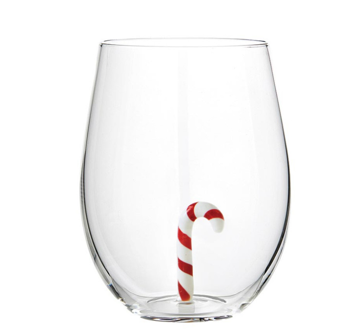 Stemless Wine - Glass Candy Cane