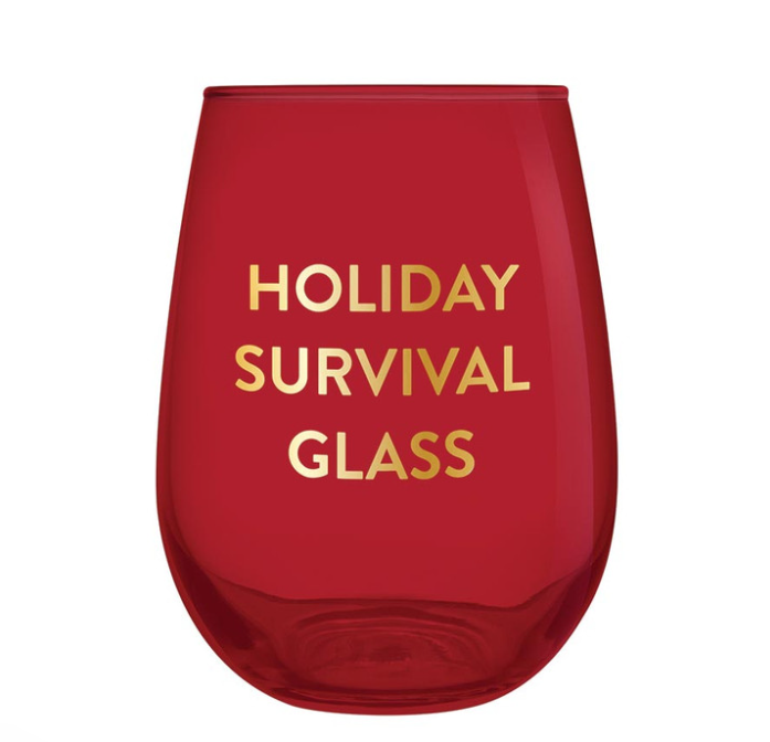 Holiday Survival Stemless Wine Glass