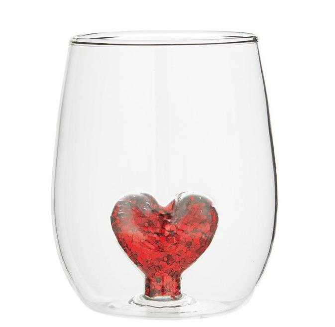 Stemless Wine - Glass Glitter Heart