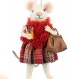 Felt Mouse With Red Scarf & Drink Ornament
