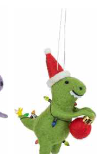 Felt Green Dinosaur With Santa Hat Ornament