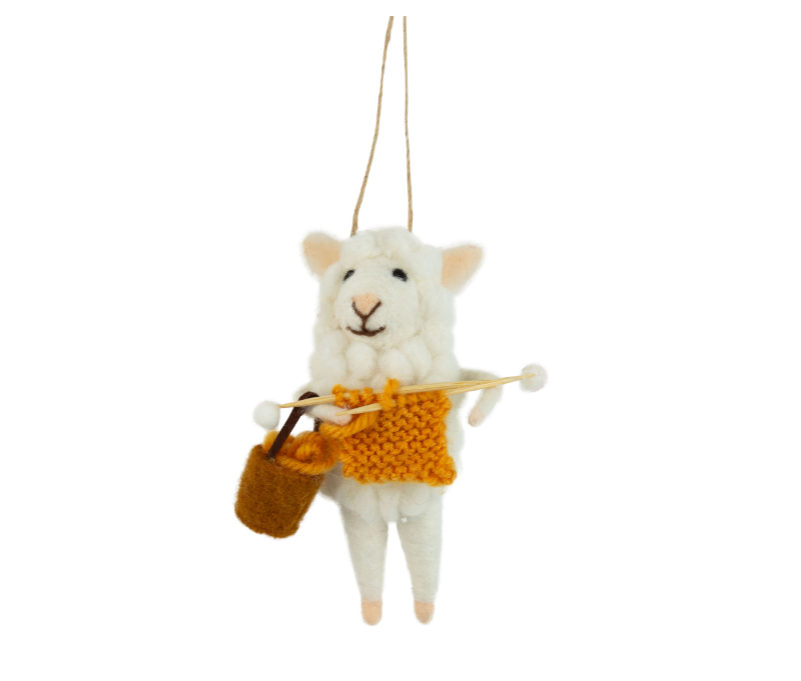 Felt Sheep With Knitting Ornament