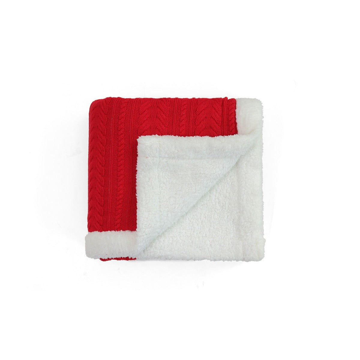 Red Cable Knit Sherpa Throw