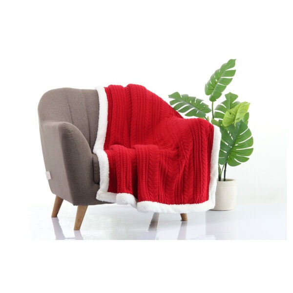 Red Cable Knit Sherpa Throw