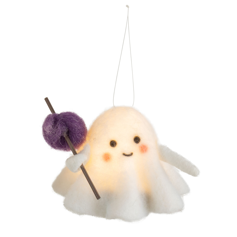 Felt Ghost With LED Lights - Purple Sack & Pumpkin