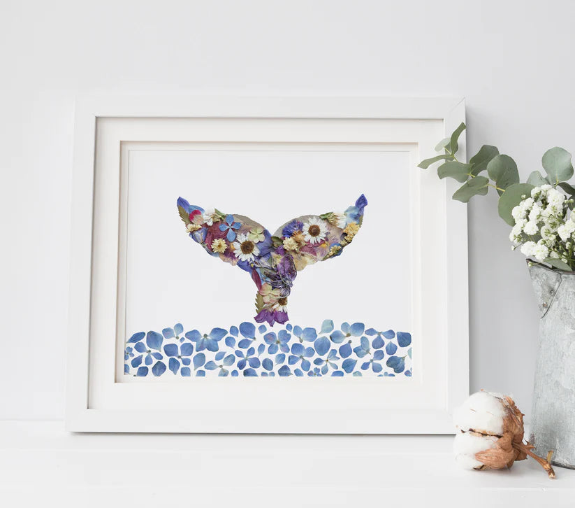Seek & Bloom Whale Tail in Water Pressed Flower 8x10 Art Print