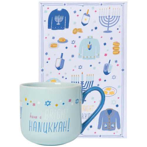 Set of 2 Bright Hanukkah Mug And Dishtowel