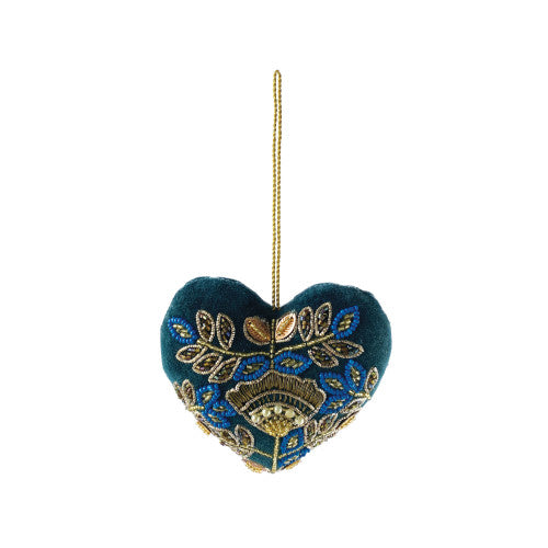 Cotton Velvet Heart Ornament - Embroidery & Acrylic Beads