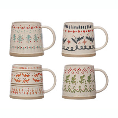 Hand Stamped Stoneware Mugs - 4 Styles