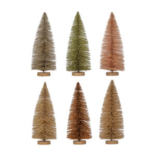 Sisal Bottle Brush Trees With Wood Base - 9" H
