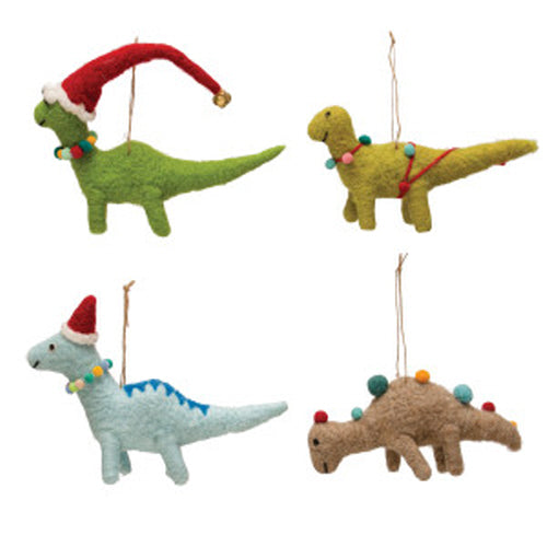 Wool Felt Dinosaur Ornaments With Seasonal Accessories - 4 Styles